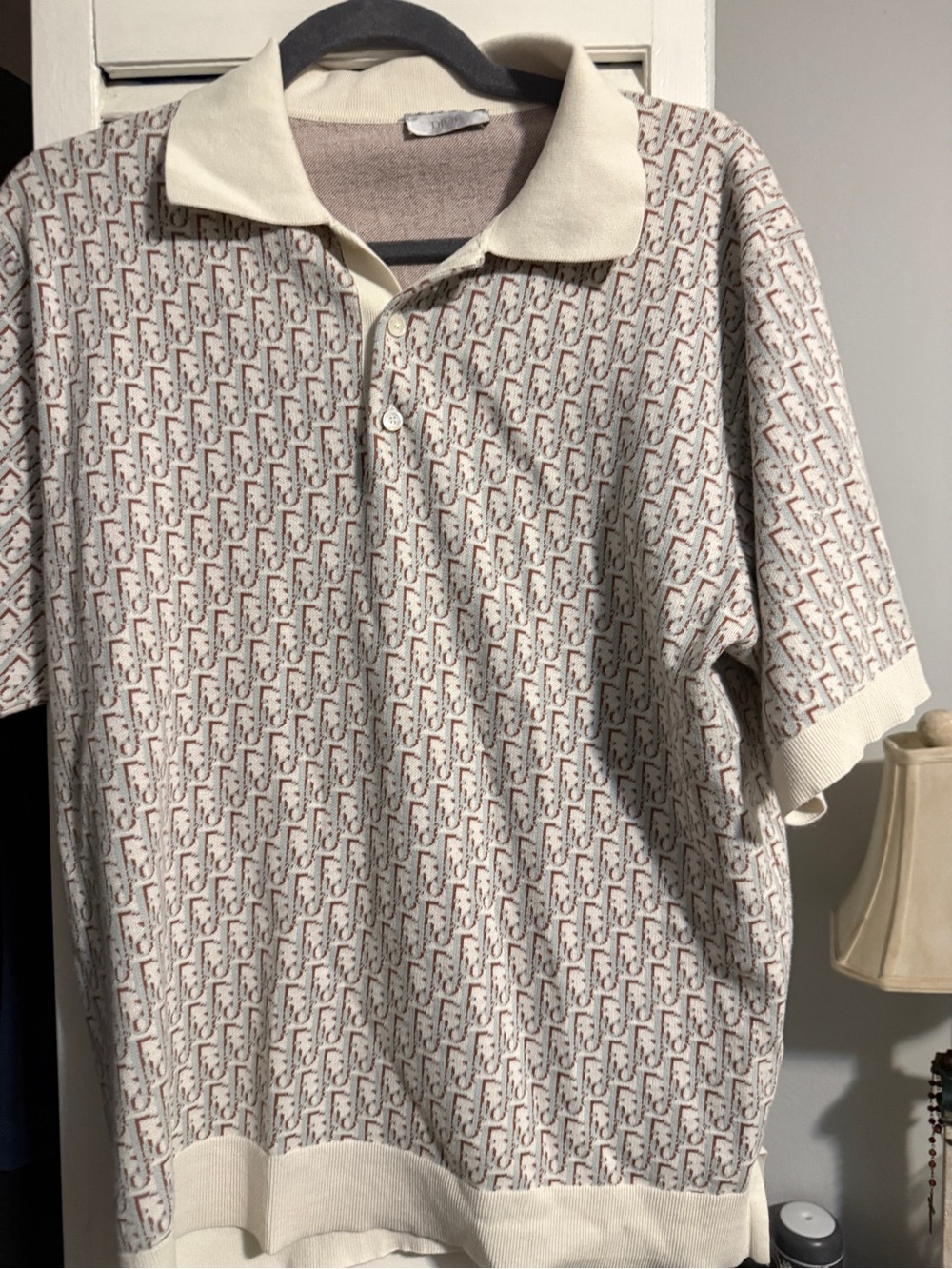 Dior Cream Polo with All-Over Brown Monogram